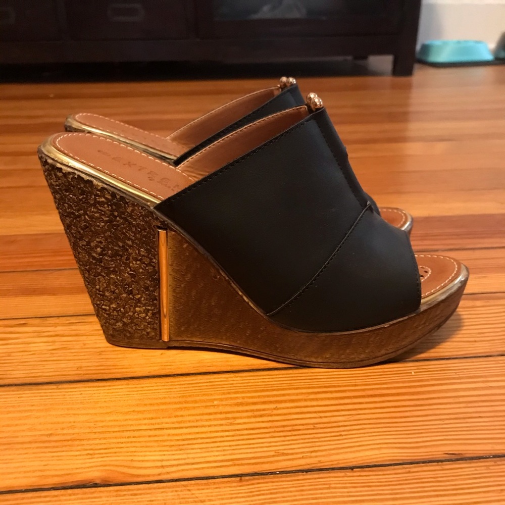 Black Leather Wedges